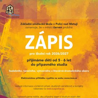 Zápis do ZUŠ Police nad Metují pro školní rok 2026/2027